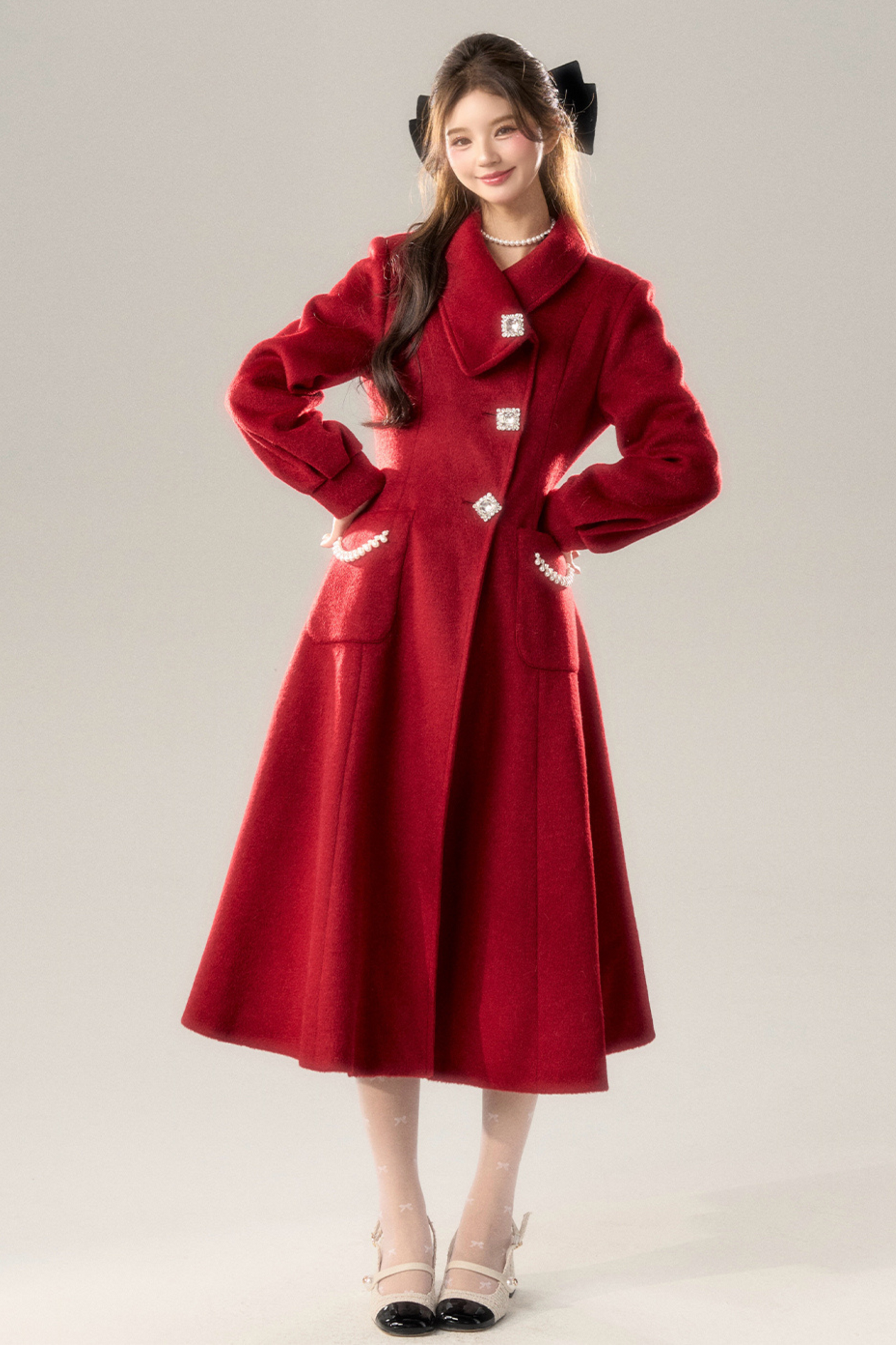 Retro Girl Flared Wool Coat