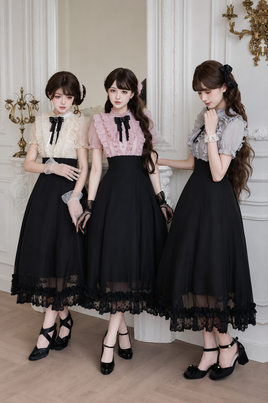 Klassisches Prinzessinnen-Langkleid + Schleifenaccessoire mit Strasssteinen