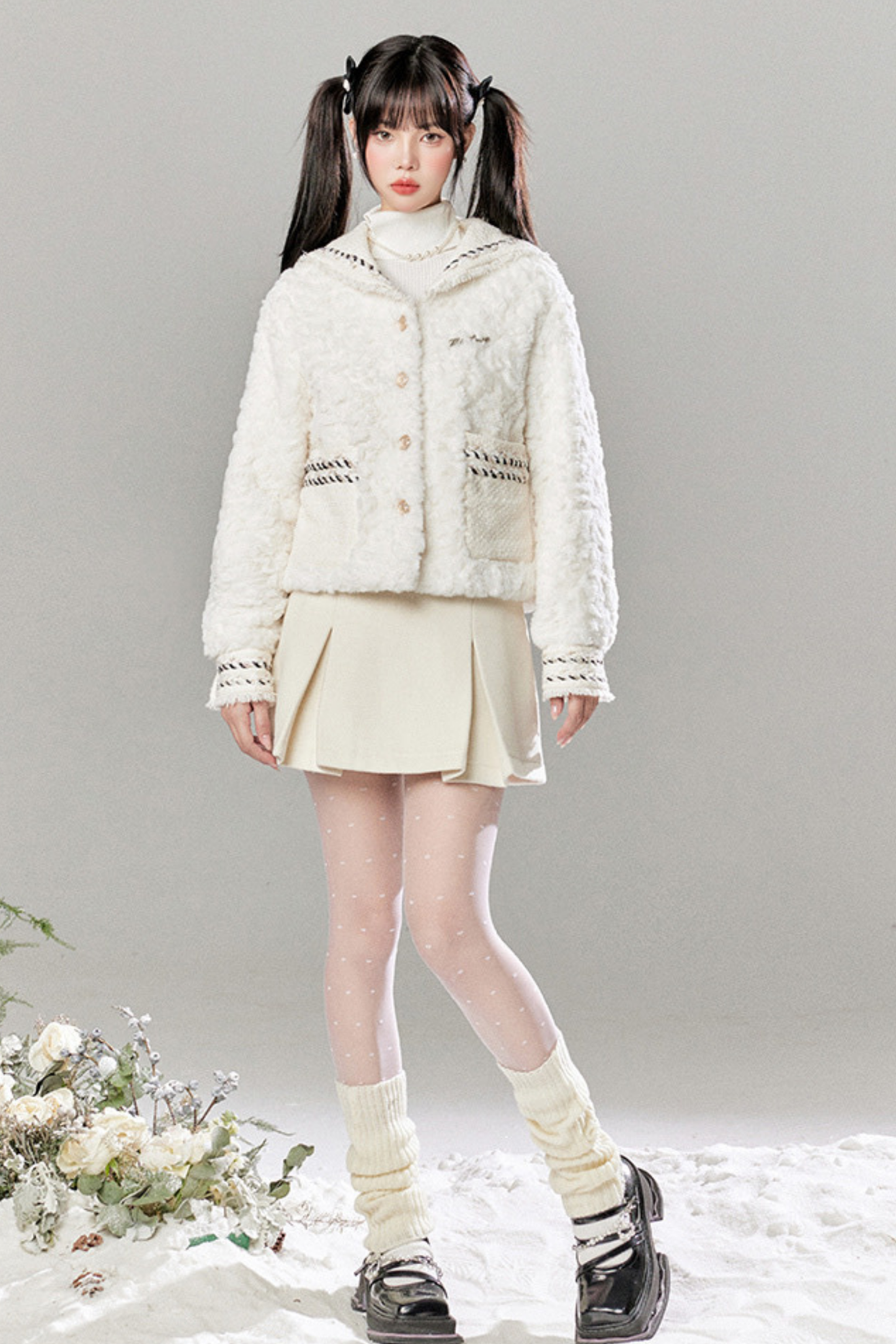 Snow Sweet Furcoat + Pleated Skirt