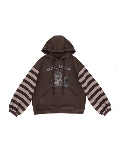 Raccoon Design Hooded Hoodie + Pocket Sweatpants