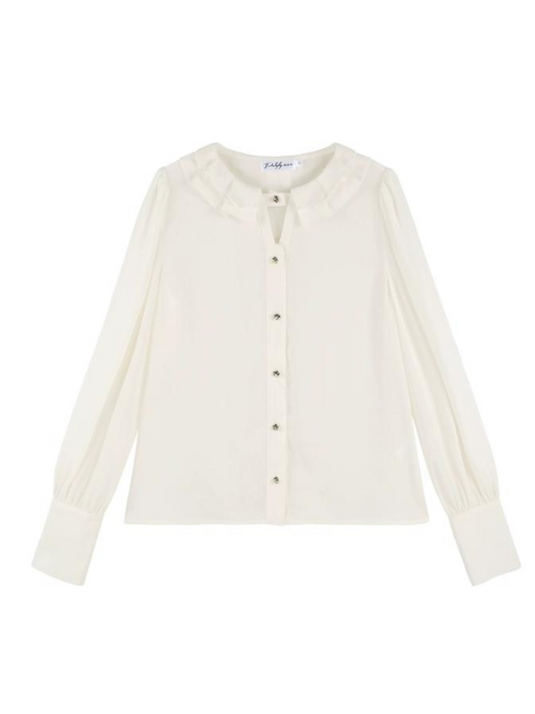 French pure white jacket + blouse + high-waisted pants