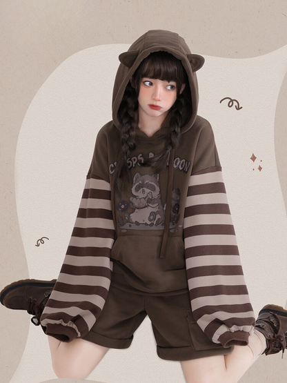 Raccoon Design Hooded Hoodie + Pocket Sweatpants