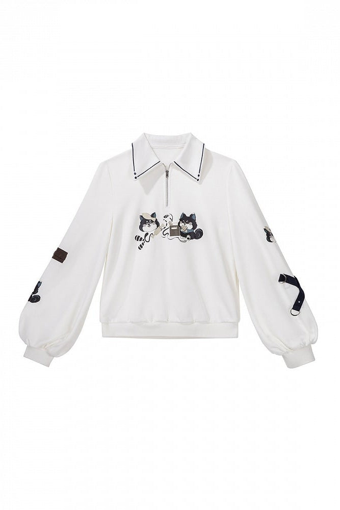 【9月25日予約締切】Prince Style Street Casual Cat Ear Hooded Short-Sleeve Jacket + Dog Print Top + Shorts with Leg Rings＋Full Set