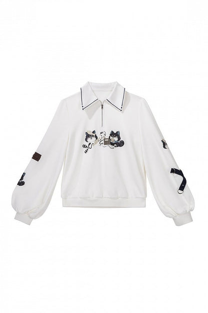 【9月25日予約締切】Prince Style Street Casual Cat Ear Hooded Short-Sleeve Jacket + Dog Print Top + Shorts with Leg Rings＋Full Set