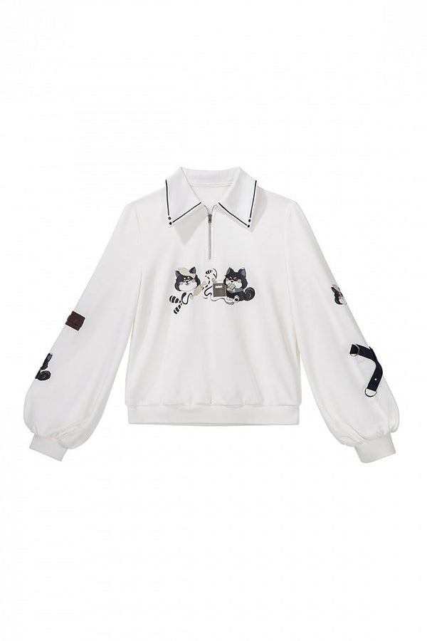 【9月25日予約締切】Prince Style Street Casual Cat Ear Hooded Short-Sleeve Jacket + Dog Print Top + Shorts with Leg Rings＋Full Set