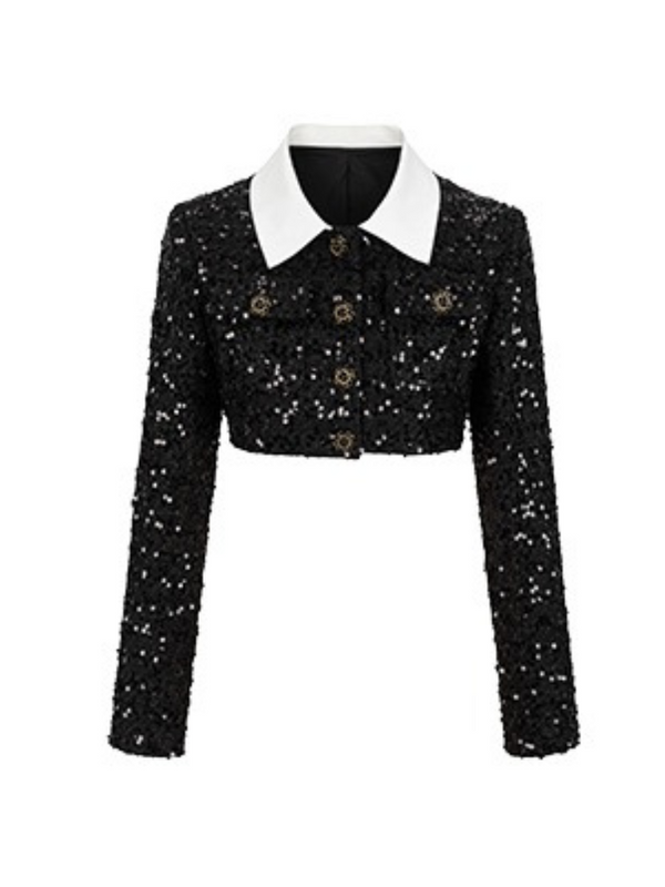 Shiny Short Polo Jacket + Balloon Flared Dress