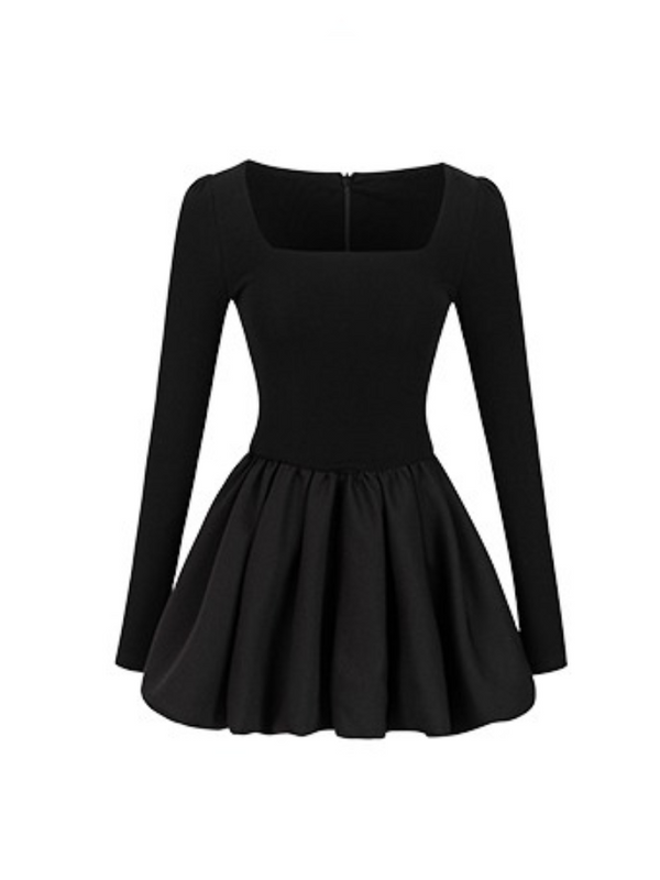 Shiny Short Polo Jacket + Balloon Flared Dress