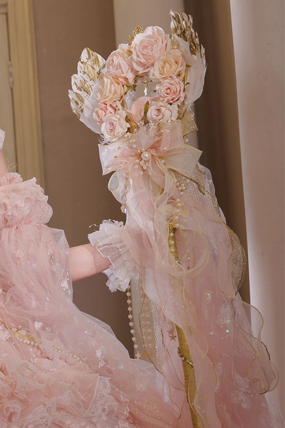 スイートフラワーゴージャスティーパーティーロリータアクセサリーハット+ベール+ネックレス+グローブ+セプター