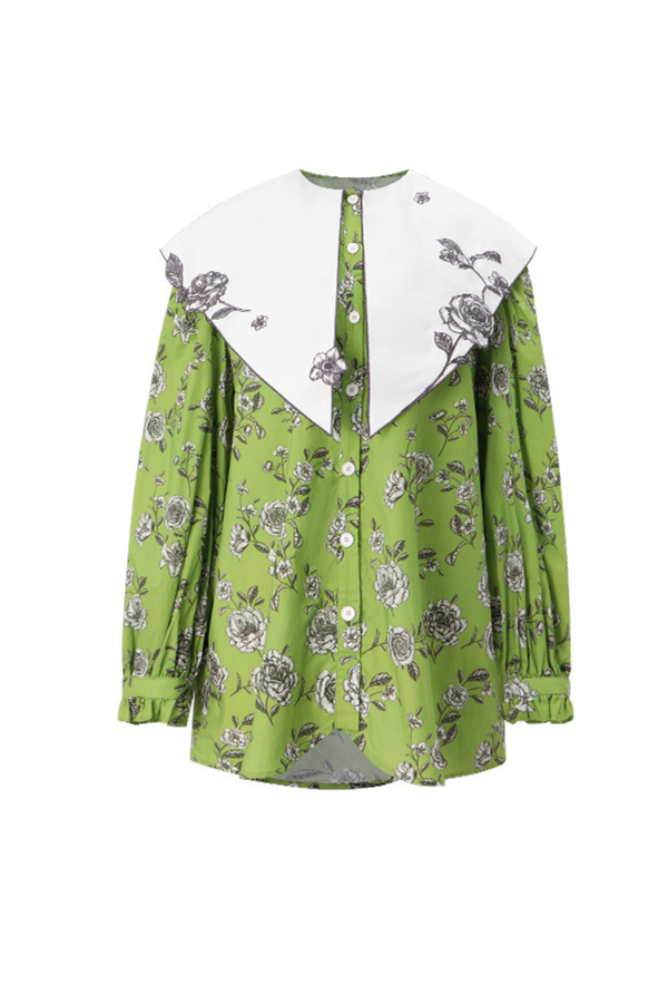 グリーンローズフレンチヴィンテージプリントシャツ