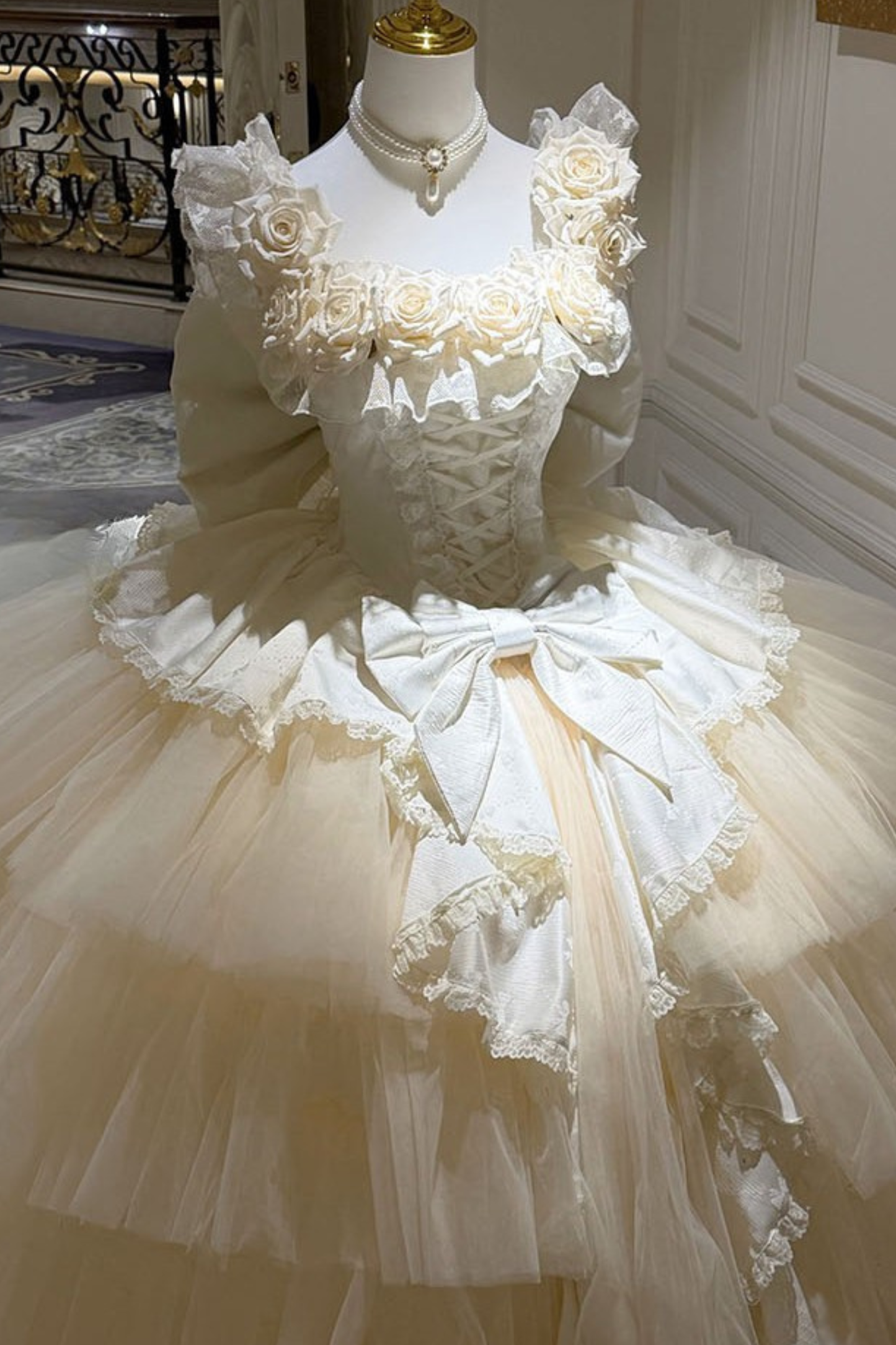 [예약상품] 4월 4일 예약마감]애프리콧 웨딩 로리타 원피스+숄+소매+리본 테일+베일