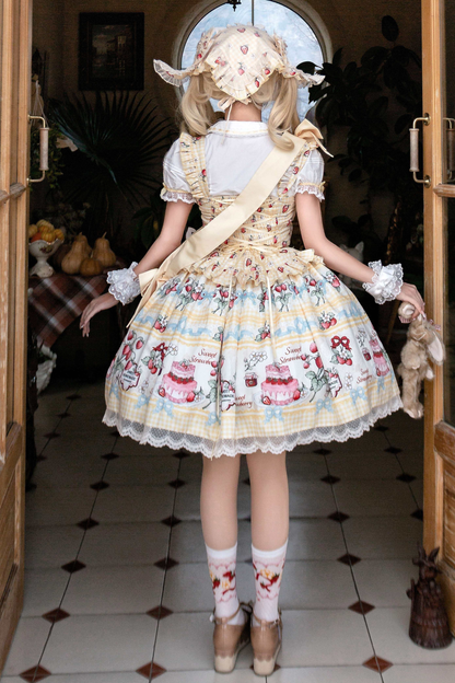 [Vorbestellung bis 14. März] Castle-Strawberry-Süß-Lolita-Hosenträgerrock + Oberteil + Unterhemd + Stirnband + Band