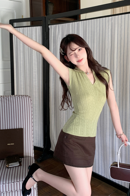 Polo Neck Sleeveless Top