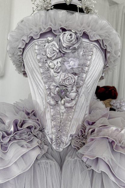 ビクトリアフラワーチューブトップス＋ショートスカート＋ロングスカート＋ガーゼスカート＋アームリング＋チョーカー