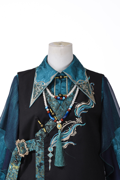 Ruan china top + vest + wide-leg pants + necklace