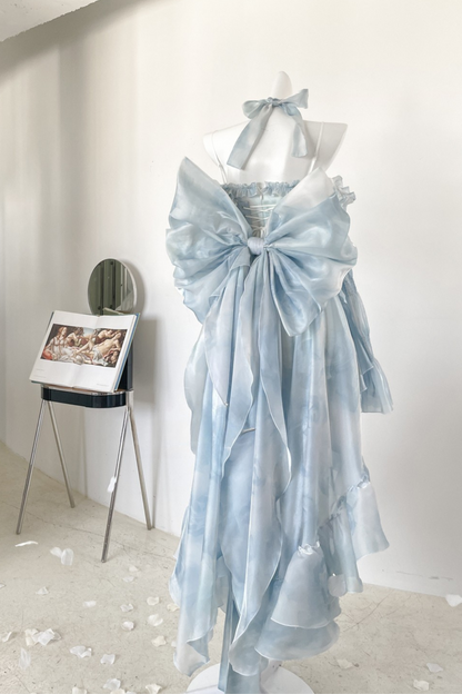 [Pre-order product] Snow Blue Sparkling Series Long Tail Bustier Dress + Back Ribbon