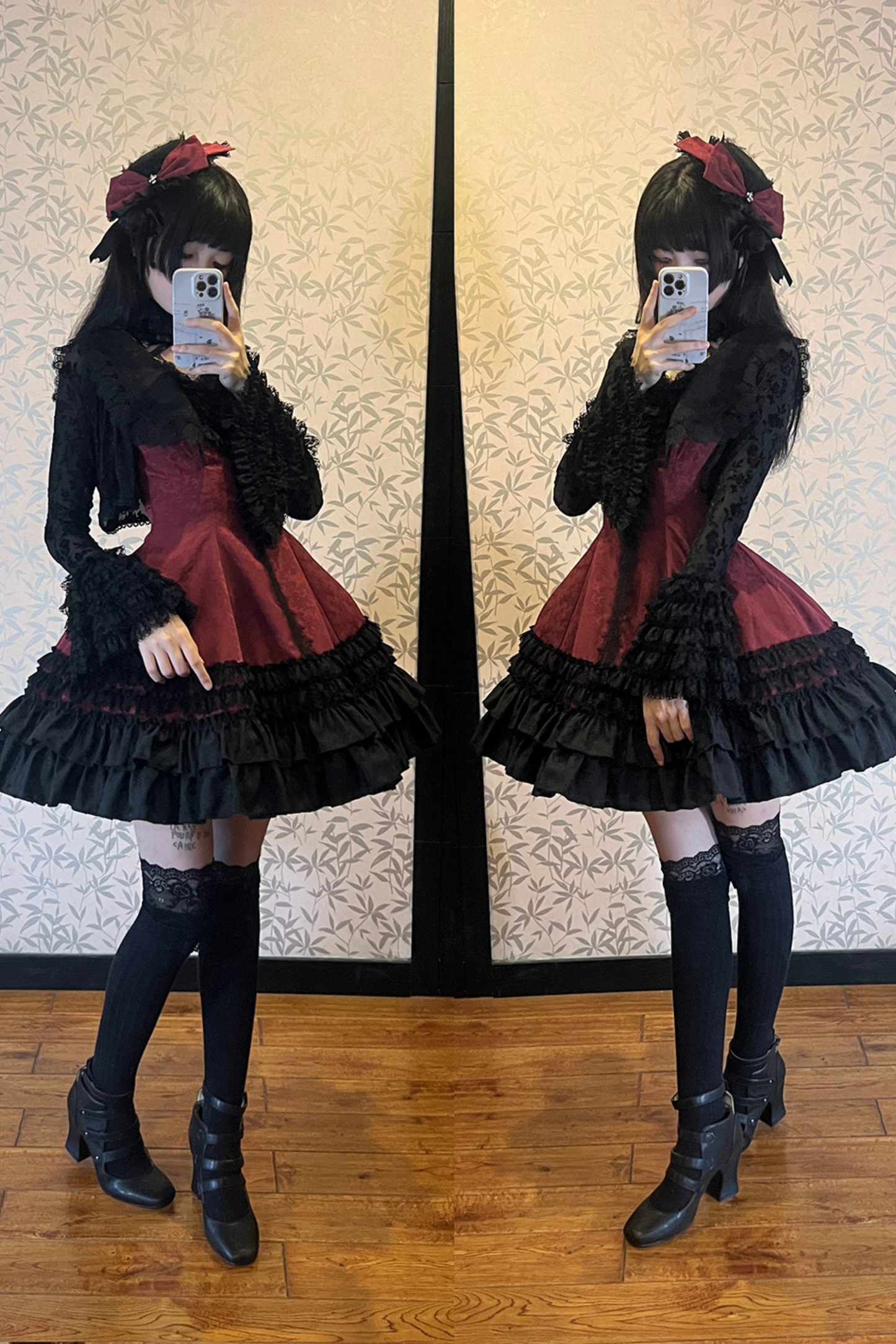 ダークテーラースリムゴシックロリータドレス+アウター