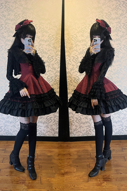 ダークテーラースリムゴシックロリータドレス+アウター