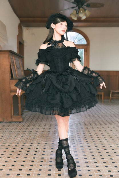 Moon River Lolita Puff Sleeve Top + Vest + Skirt