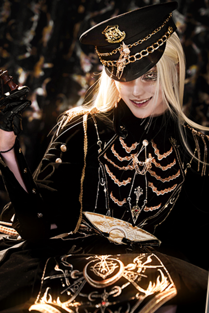 [Deadline for reservations: November 16] Holy army black gold embroidered military cape dress complete set + dress set