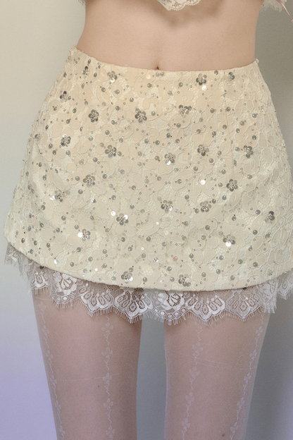 Sequined Lace Tight Skirt