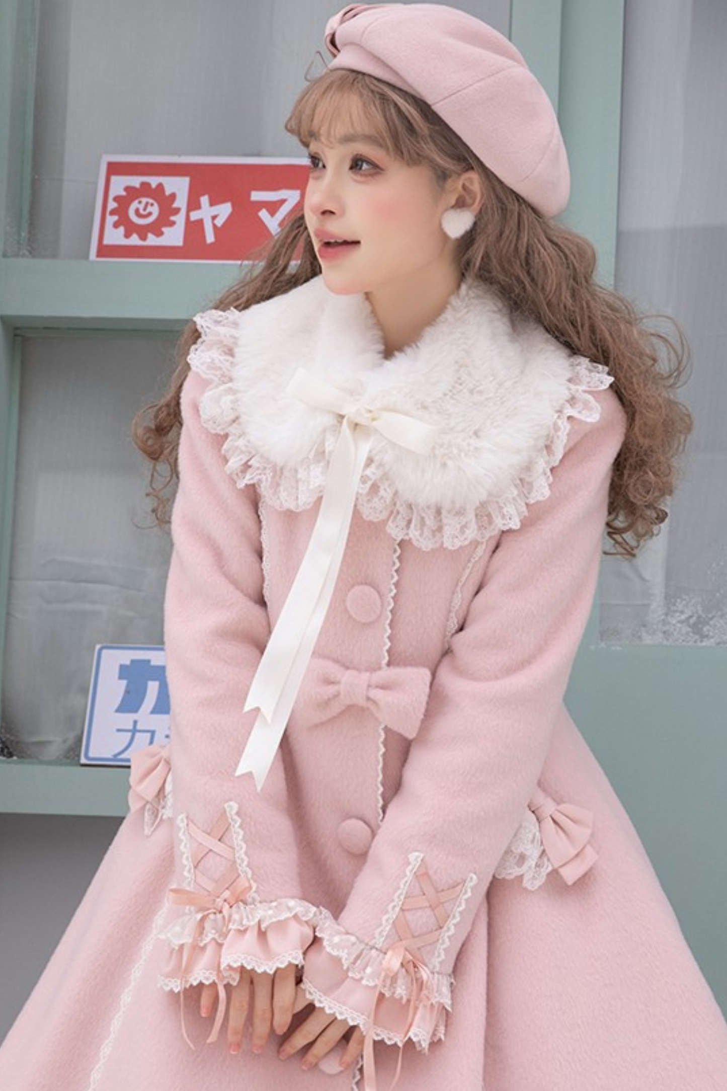 Ribbon Girly Lace Flare Coat + Frilled Cape