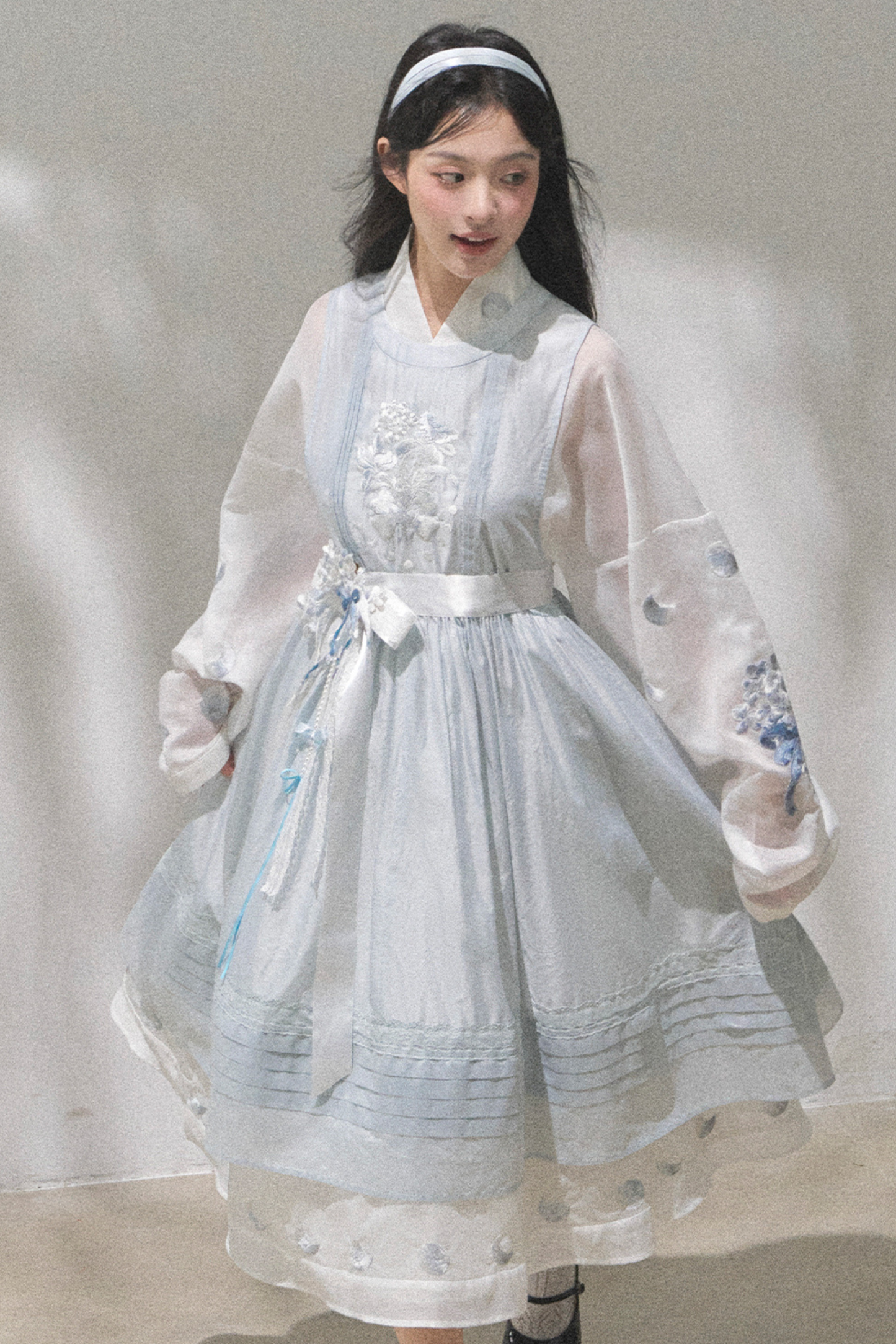 ピュアホワイトチャイナドレス+カバーエプロン+ベルト