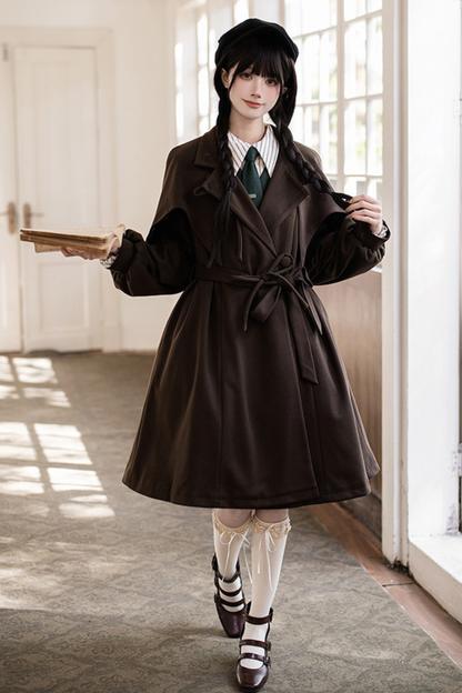 Baker Street Cloak Coat + Striped Dress + Pumpkin Pants + Hat