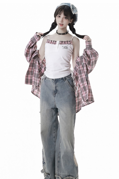 Check Loose Shirt + Tank Top