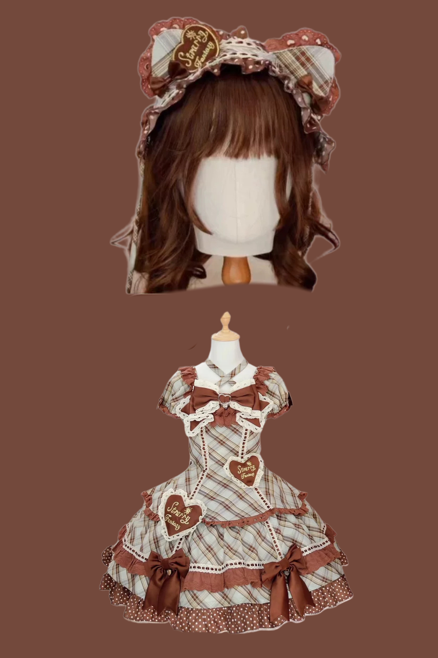 Check Sweet Girly Lolita Tiered Dress + Headband + Hairband