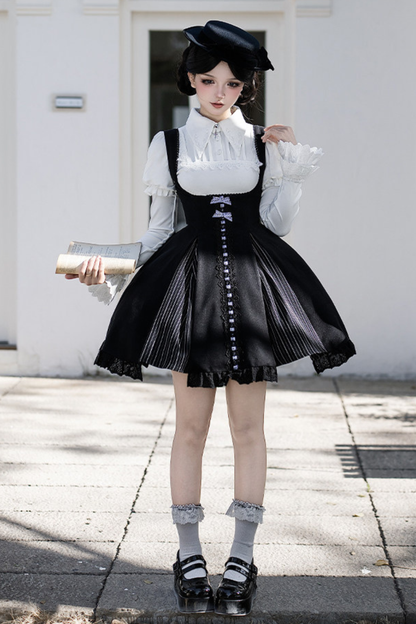 Six Sweet Lolita Flare Jumper Skirt + Top + Hat + Ribbon + Collar