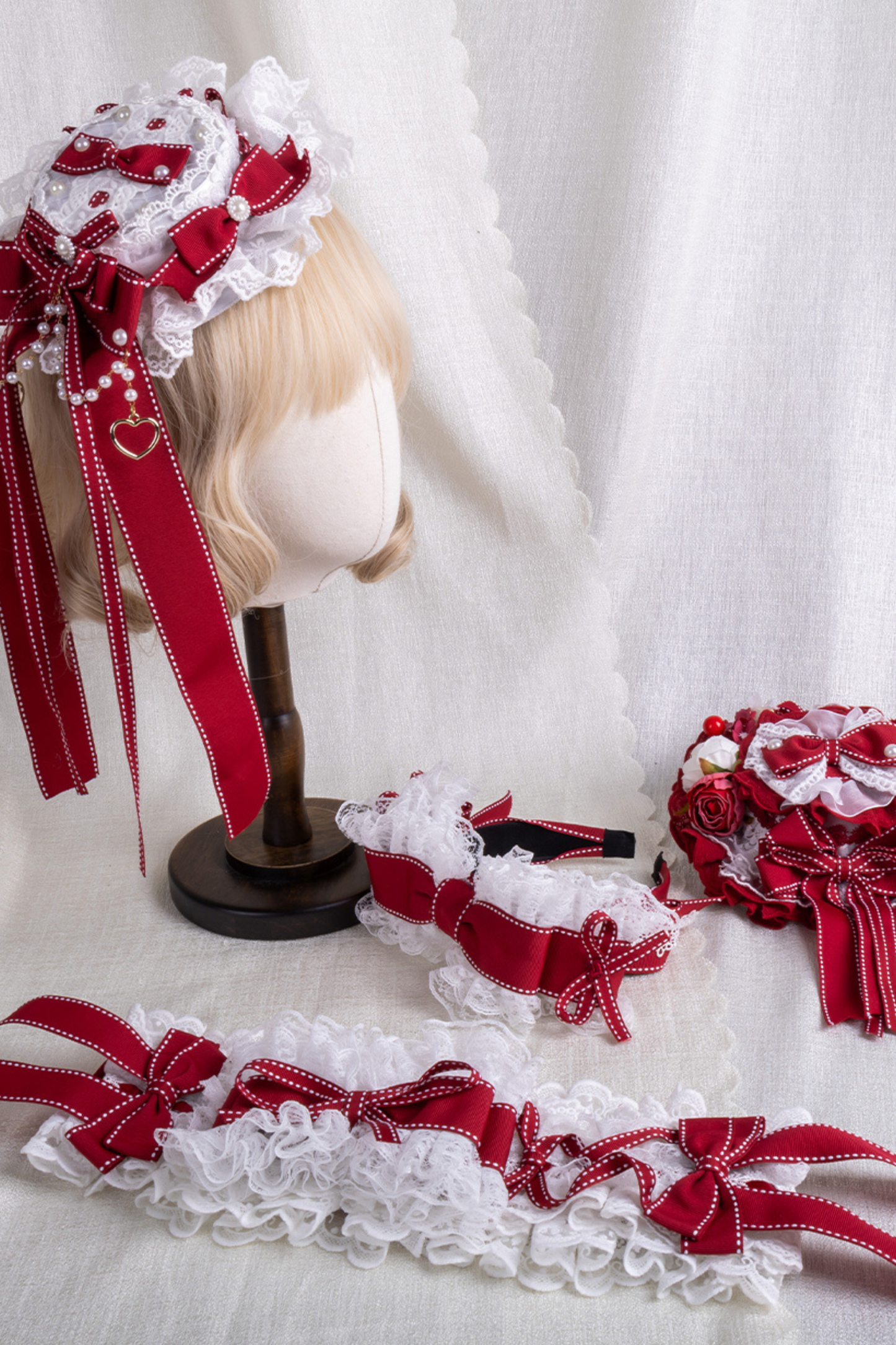 レースステッチロリータヘアバンド+ハットクリップ