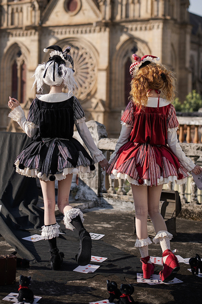 ドールサーカスピエロロリータドレス+カチューシャ+ベルト+リボン+カチューシャ+バッフル