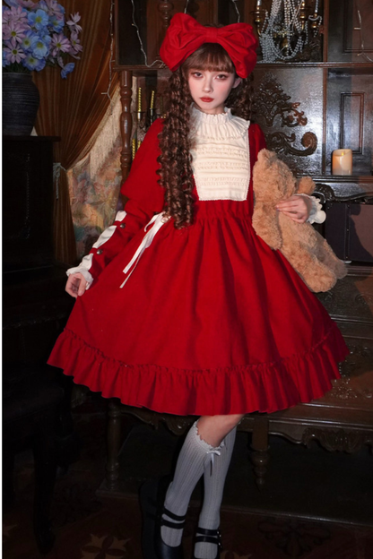 レースラッフルロリータドレス+リボン