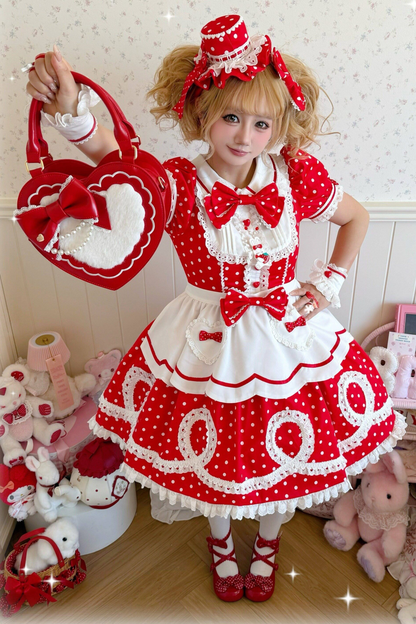 [Vorbestellung] Retro-Puppenartiges Lolita-Kleid + Haarband + Clip + Haube + Hut