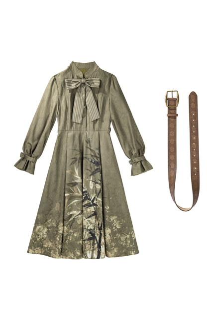 Chic Dark China Print Dress + Shawl