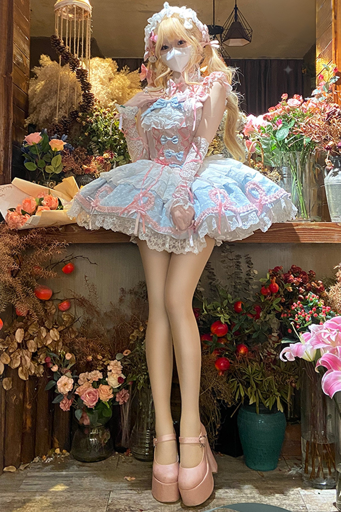 Butterfly Princess Lolita Dress + Petticoat + Clip + Frill Sleeve Shirt