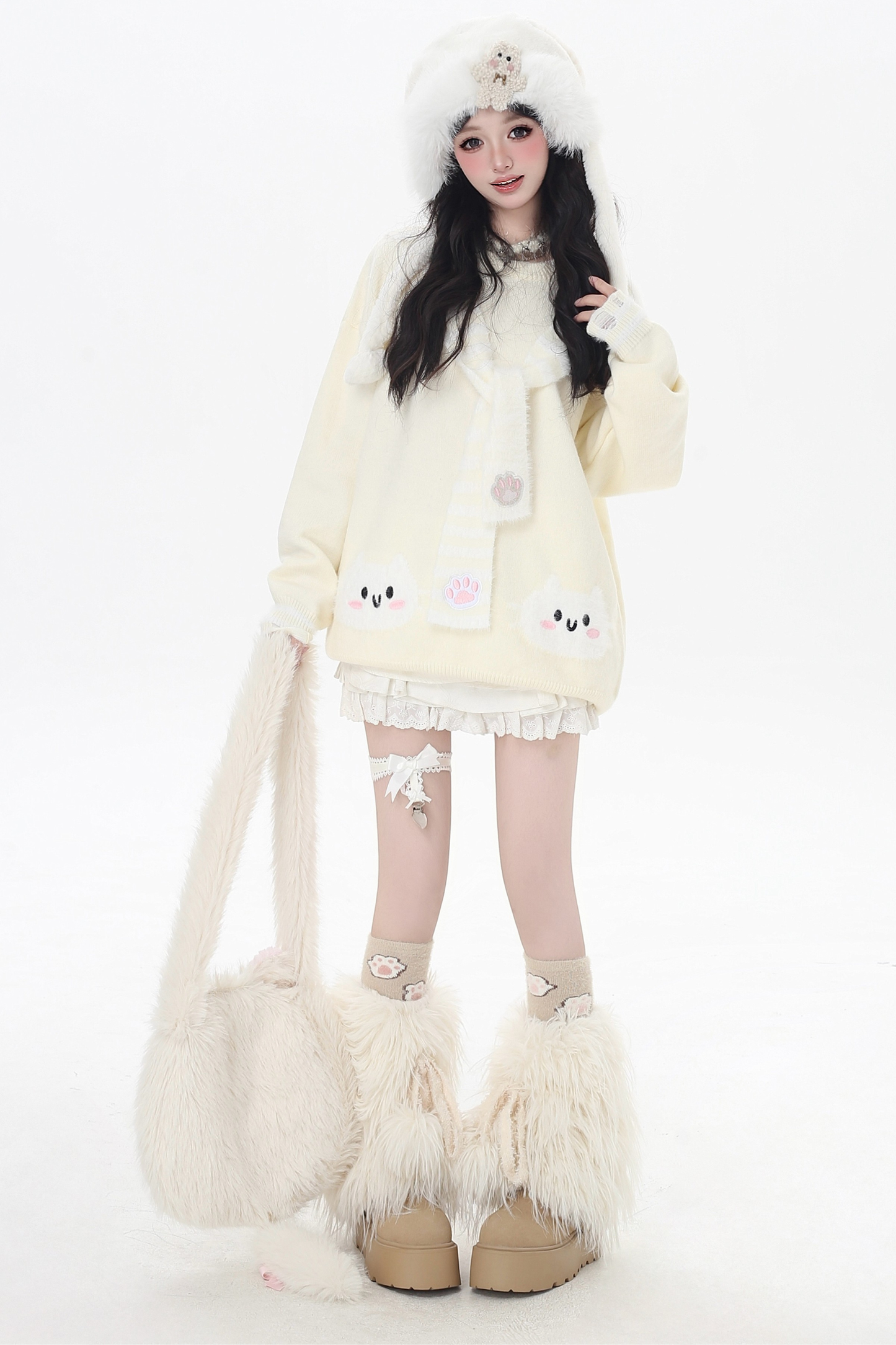 フェイクマフラーキャットルーズニット