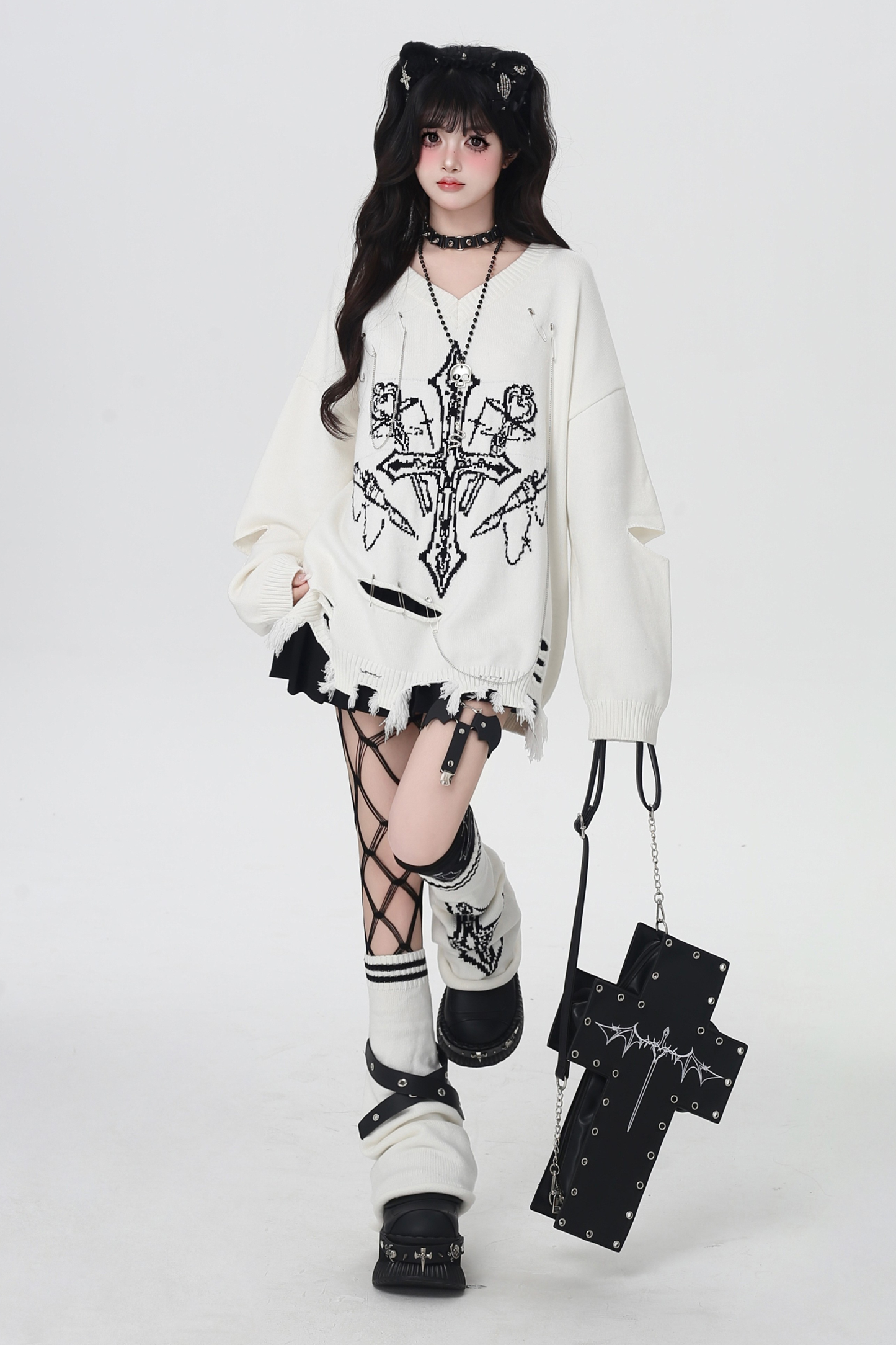 ゴシックライトアジアンVネックニッチルーズセーター