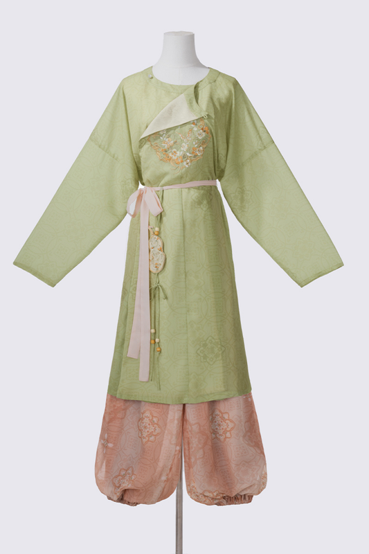 Retro Round Neck Robe China Top + Balloon Pants