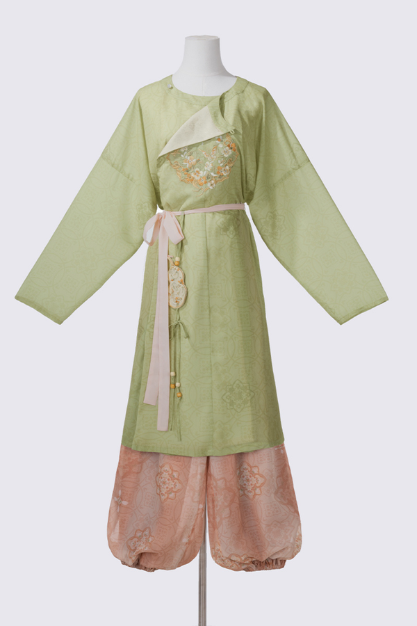 Retro Round Neck Robe China Top + Balloon Pants