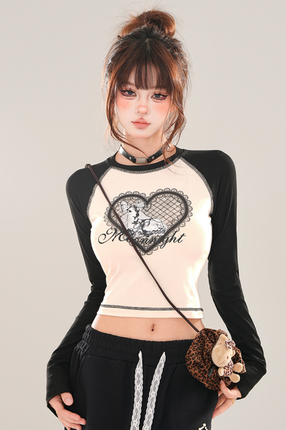 Lace Heart Design Short Bicolor Top