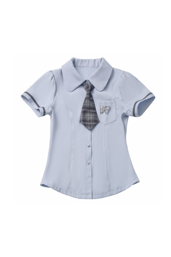 College bshirt + suspender dress + short skirt
