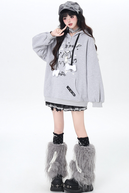 Cat Graffiti Fleece Hoodie