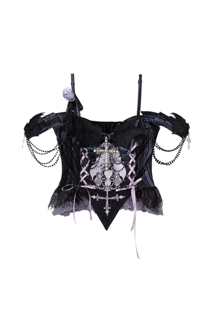Gothic style dark camisole top + dark chic skull skirt