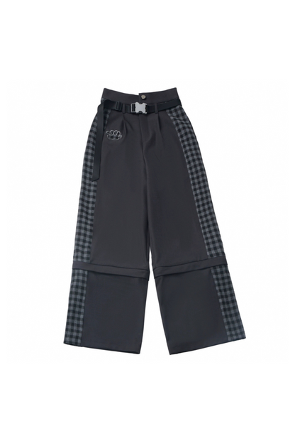 チェックショートトップス+チェックパンツ+フードトップス