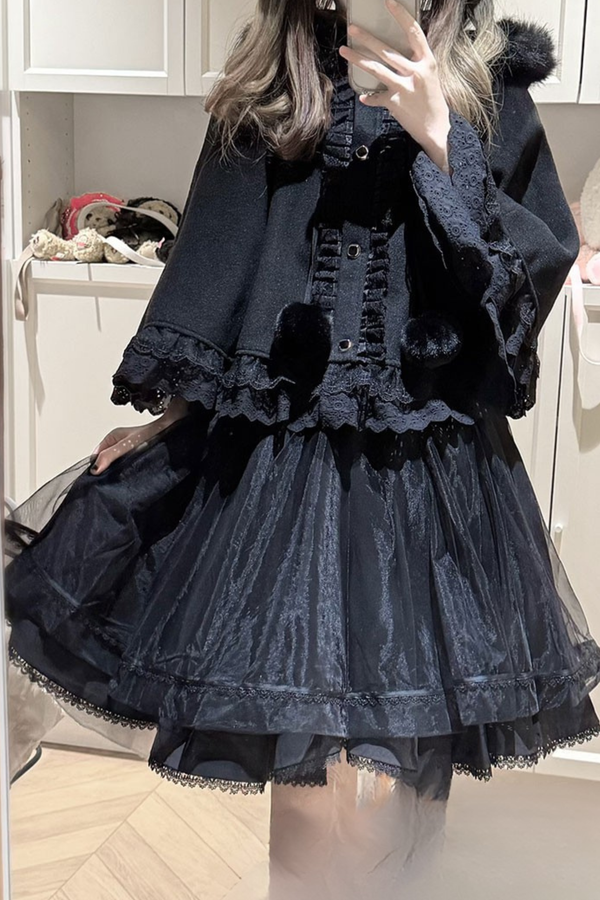 ファーフードマント+トップス+スカート