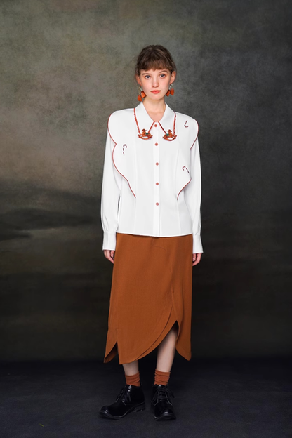 ステッチレトロコントラストホワイトシャツ