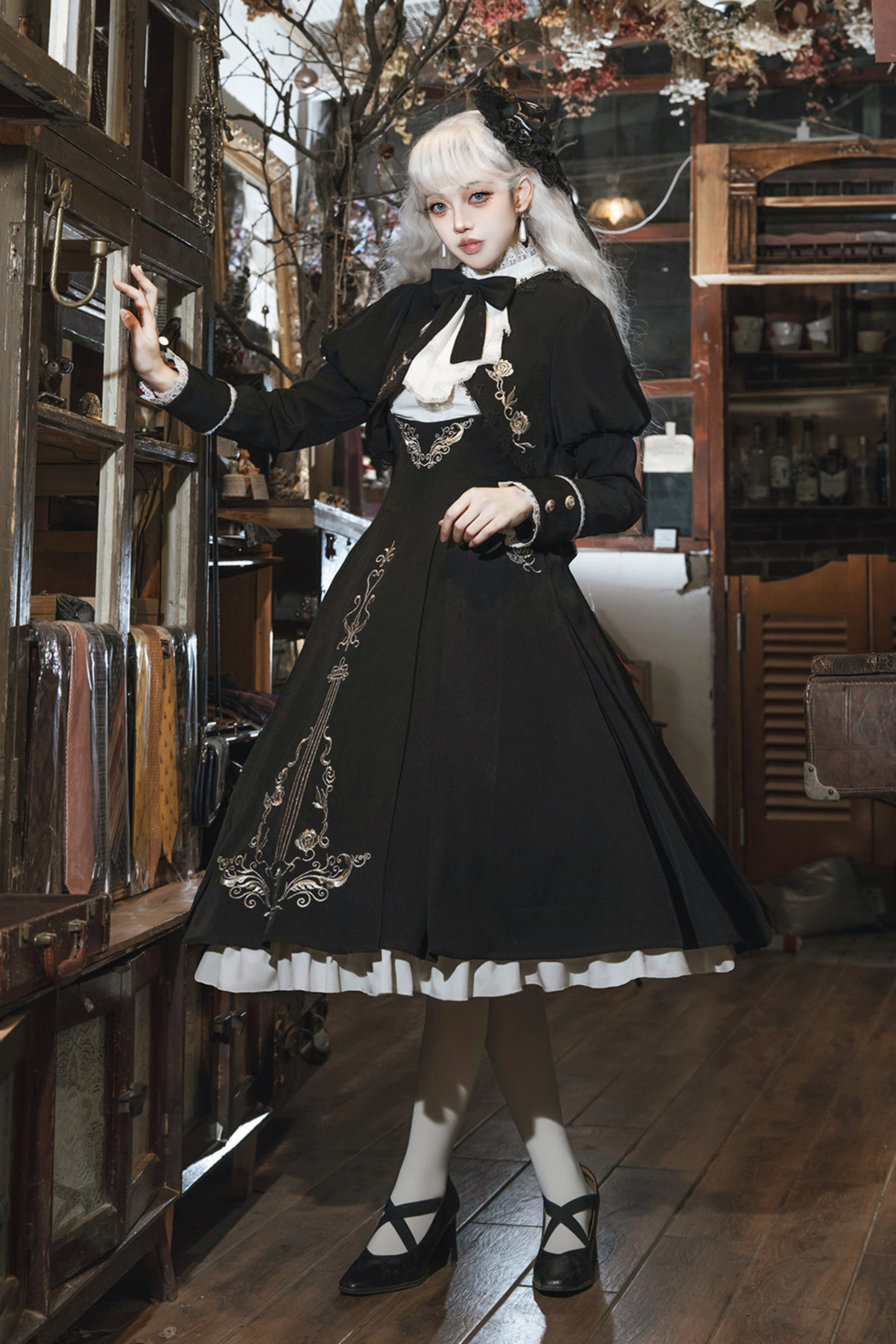 【予約商品】ゴシックダークサスペンダーロングドレス+シャツ+ジャケット