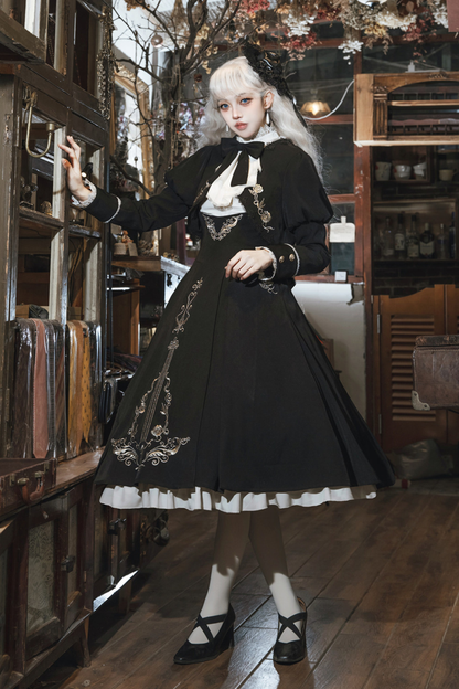 【予約商品】ゴシックダークサスペンダーロングドレス+シャツ+ジャケット