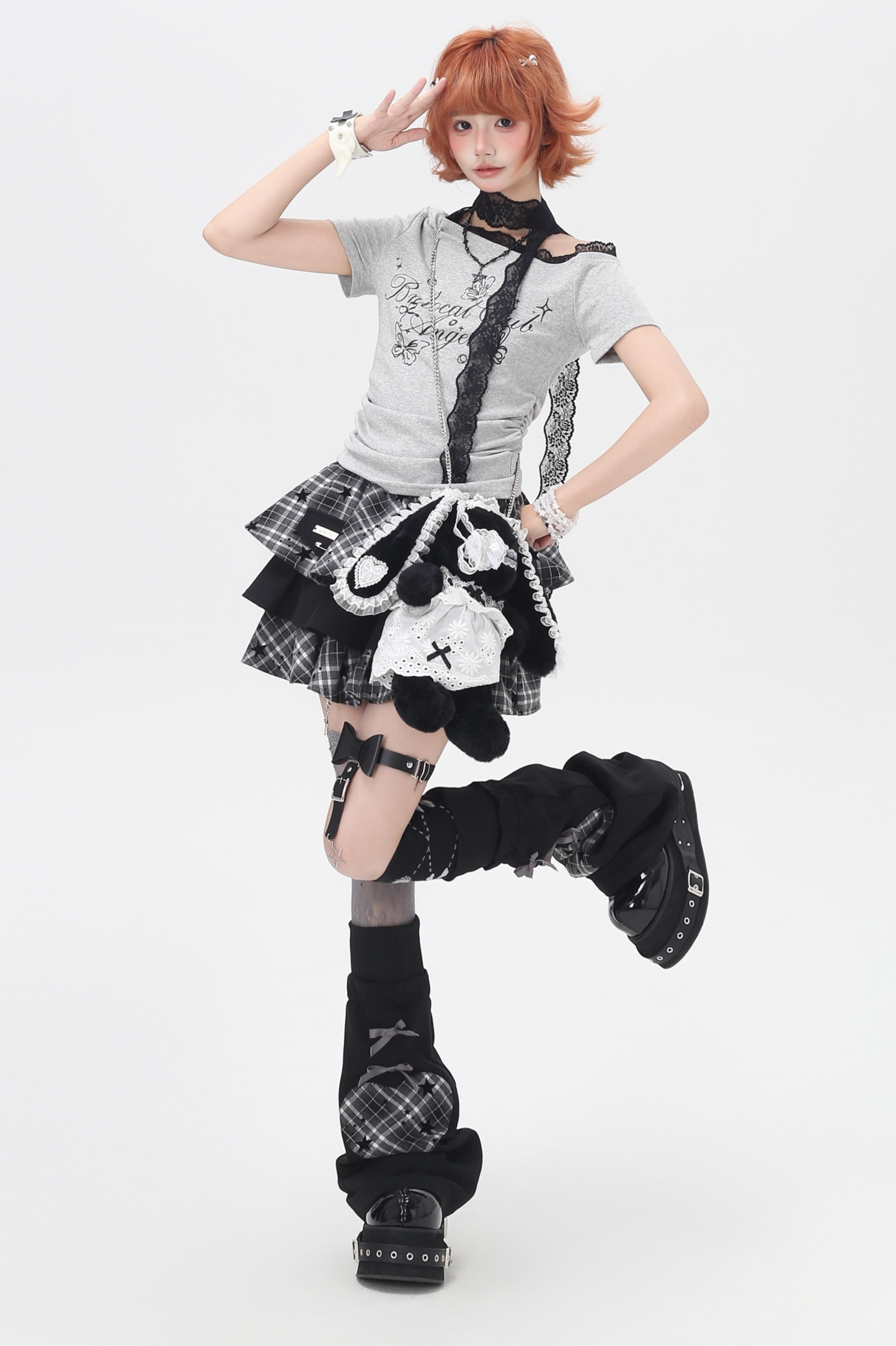 レースデザインワンショルダースリムトップス